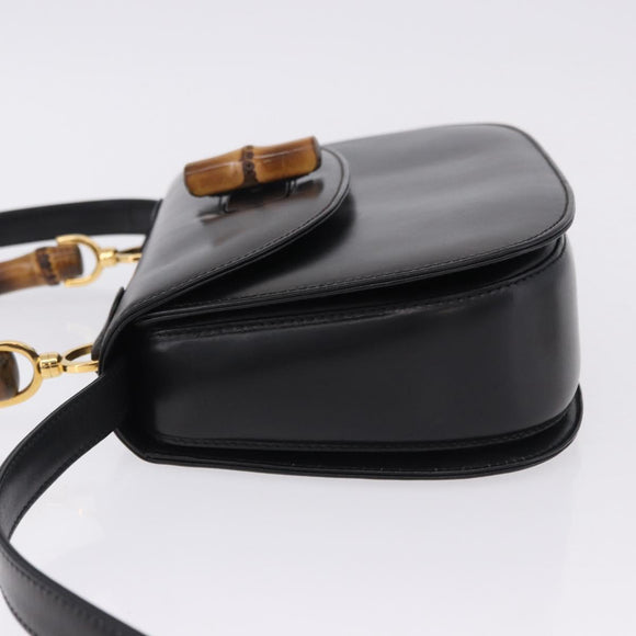 GUCCI Bamboo Hand Bag Leather 2way Black Gold 000 46 0633 Auth am12260SAV