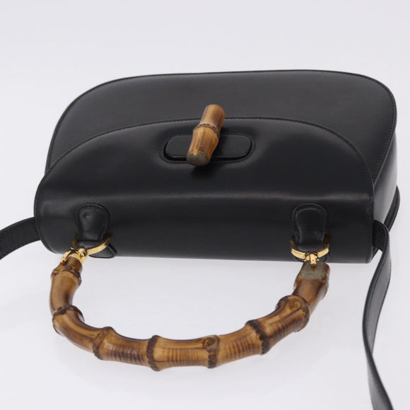 GUCCI Bamboo Hand Bag Leather 2way Black Gold 000 46 0633 Auth am12260SAV
