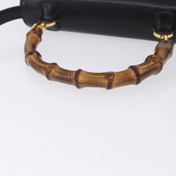 GUCCI Bamboo Hand Bag Leather 2way Black Gold 000 46 0633 Auth am12260SAV