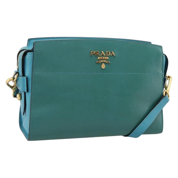 PRADA Shoulder Bag Safiano Leather Green Gold Auth am12262A