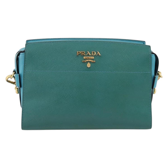 PRADA Shoulder Bag Safiano Leather Green Gold Auth am12262A