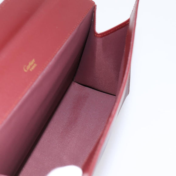 CARTIER Must Line Pouch Leather Bordeaux Gold Auth am12264V