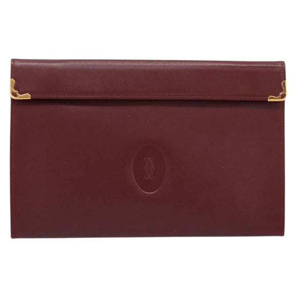 CARTIER Must Line Pouch Leather Bordeaux Gold Auth am12264V