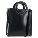 CELINE Circle Handle Hand Bag Leather 2way Black Silver Auth am12266V-1