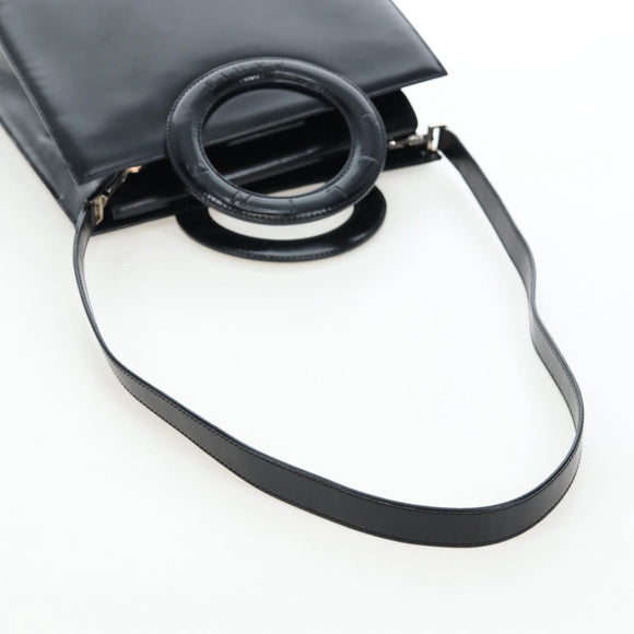 CELINE Circle Handle Hand Bag Leather 2way Black Silver Auth am12266V