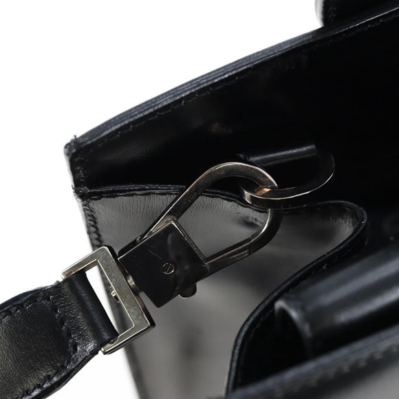 CELINE Circle Handle Hand Bag Leather 2way Black Silver Auth am12266V