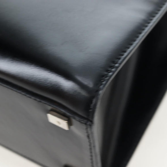 CELINE Circle Handle Hand Bag Leather 2way Black Silver Auth am12266V
