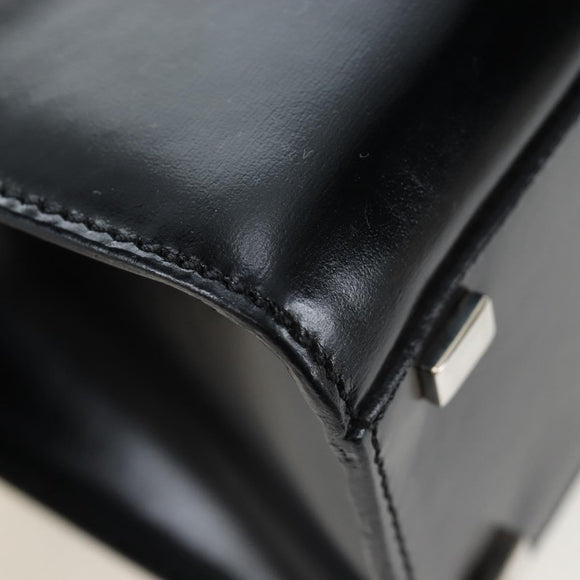 CELINE Circle Handle Hand Bag Leather 2way Black Silver Auth am12266V
