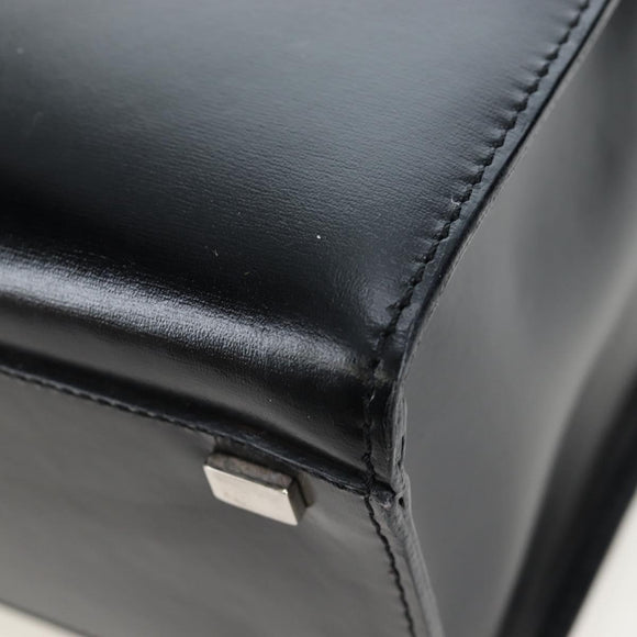 CELINE Circle Handle Hand Bag Leather 2way Black Silver Auth am12266V