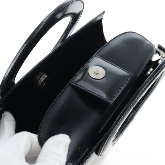 CELINE Circle Handle Hand Bag Leather 2way Black Silver Auth am12266V
