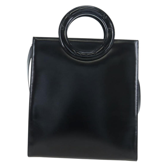 CELINE Circle Handle Hand Bag Leather 2way Black Silver Auth am12266V