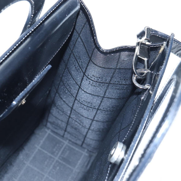 CELINE Circle Handle Hand Bag Leather 2way Black Silver Auth am12266V