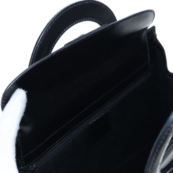 CELINE Circle Handle Hand Bag Leather 2way Black Silver Auth am12266V
