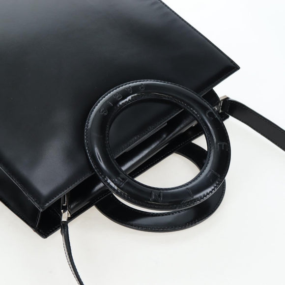 CELINE Circle Handle Hand Bag Leather 2way Black Silver Auth am12266V