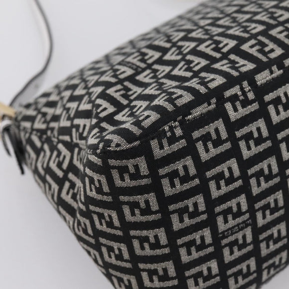 FENDI Zucchino Canvas Mamma Baguette Bag Black Gray Gold Auth am12275SAV