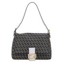 FENDI Zucchino Canvas Mamma Baguette Bag Black Gray Gold Auth am12275SAV-2