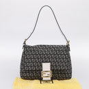 FENDI Zucchino Canvas Mamma Baguette Bag Black Gray Gold Auth am12275SAV-23