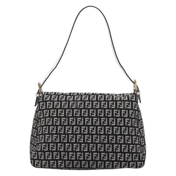 FENDI Zucchino Canvas Mamma Baguette Bag Black Gray Gold Auth am12275SAV