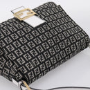 FENDI Zucchino Canvas Mamma Baguette Bag Black Gray Gold Auth am12275SAV-6