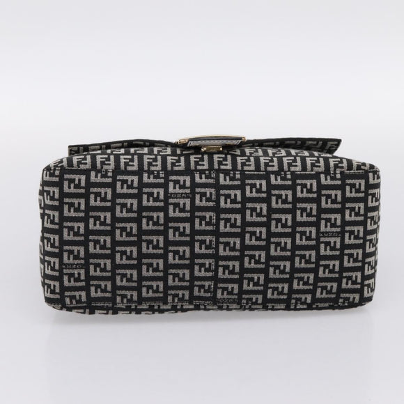 FENDI Zucchino Canvas Mamma Baguette Bag Black Gray Gold Auth am12275SAV