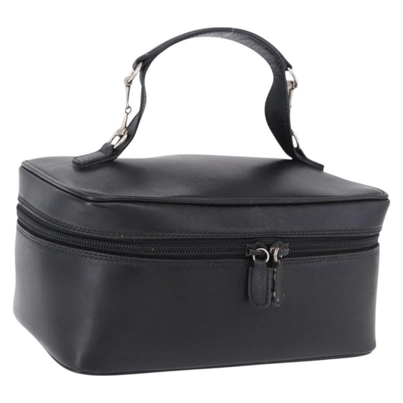 GUCCI Vanity Hand Bag Leather Black Silver 032 1956 0140 Auth am12280
