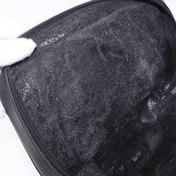 GUCCI Vanity Hand Bag Leather Black Silver 032 1956 0140 Auth am12280