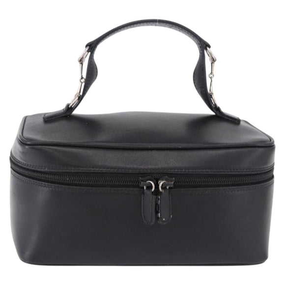 GUCCI Vanity Hand Bag Leather Black Silver 032 1956 0140 Auth am12280
