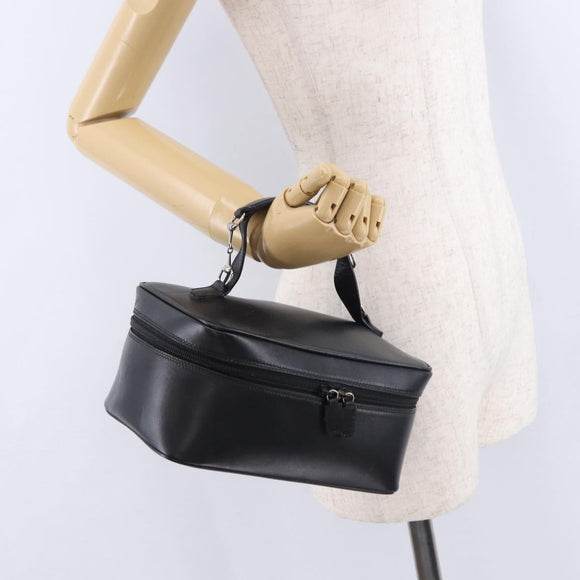 GUCCI Vanity Hand Bag Leather Black Silver 032 1956 0140 Auth am12280