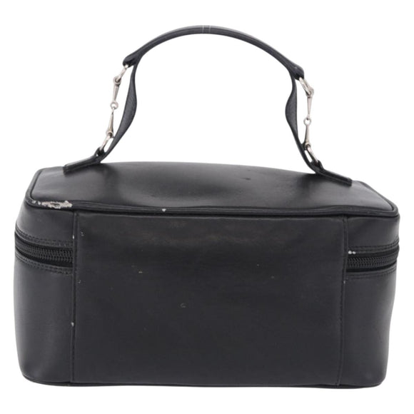 GUCCI Vanity Hand Bag Leather Black Silver 032 1956 0140 Auth am12280