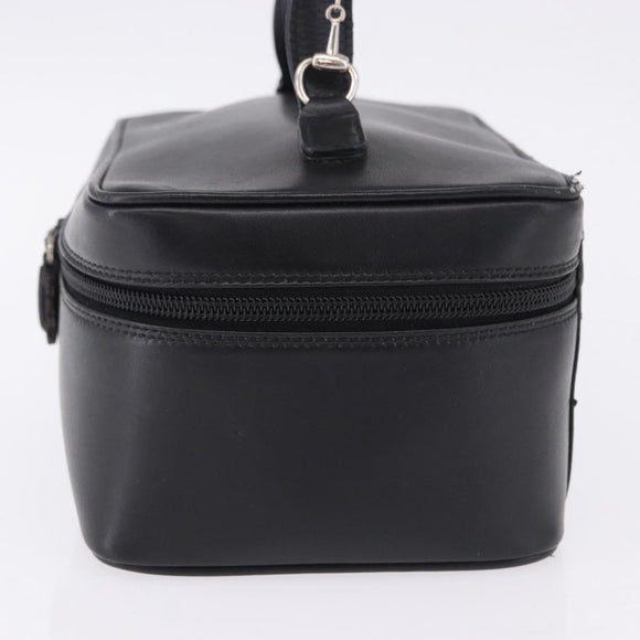 GUCCI Vanity Hand Bag Leather Black Silver 032 1956 0140 Auth am12280