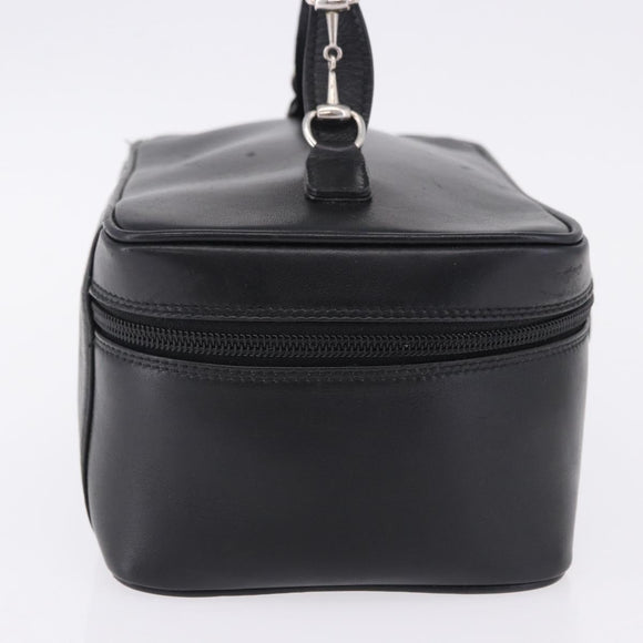 GUCCI Vanity Hand Bag Leather Black Silver 032 1956 0140 Auth am12280
