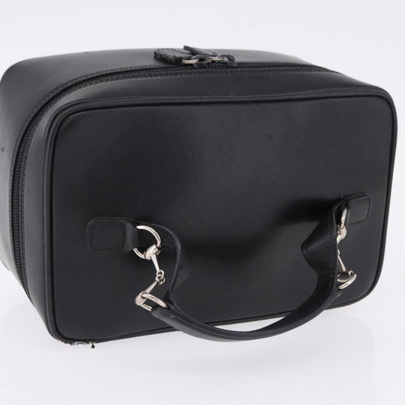 GUCCI Vanity Hand Bag Leather Black Silver 032 1956 0140 Auth am12280
