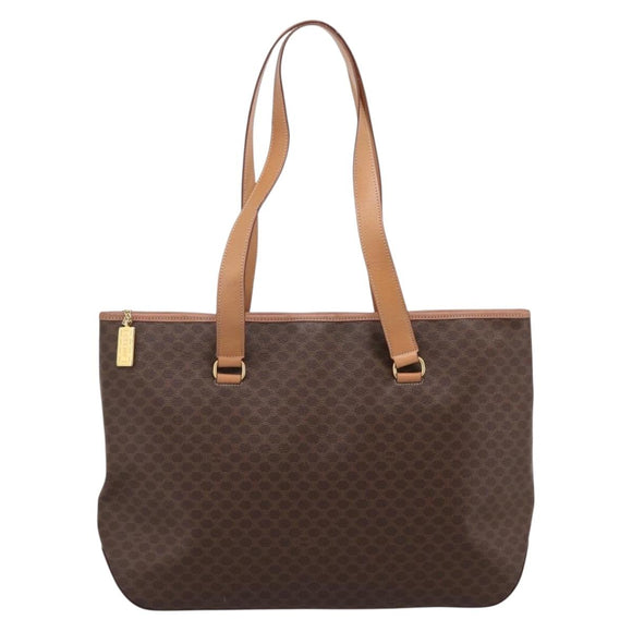 CELINE Macadam Canvas Tote Bag PVC Leather Brown Gold Auth am12286V