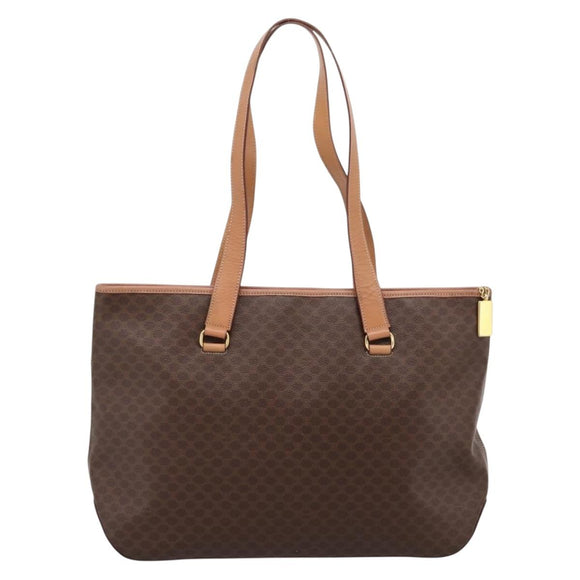 CELINE Macadam Canvas Tote Bag PVC Leather Brown Gold Auth am12286V