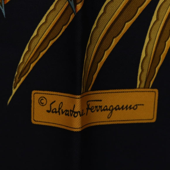Salvatore Ferragamo Leopard Pattern Scarf Silk Navy White Auth am12287V