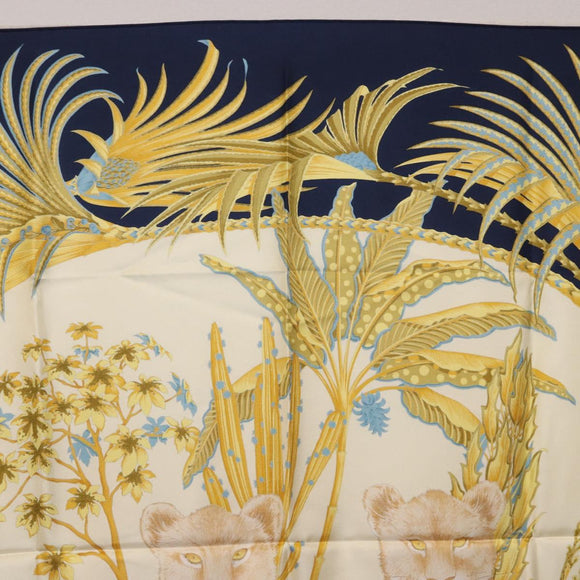 Salvatore Ferragamo Leopard Pattern Scarf Silk Navy White Auth am12287V