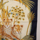 Salvatore Ferragamo Leopard Pattern Scarf Silk Navy White Auth am12287V-7