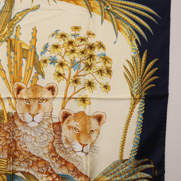 Salvatore Ferragamo Leopard Pattern Scarf Silk Navy White Auth am12287V