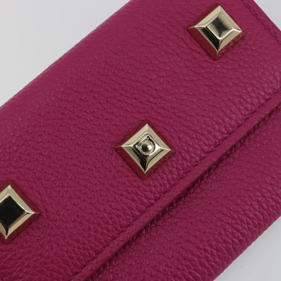 Salvatore Ferragamo Card Case Leather Pink Gold Tone Auth am12289M