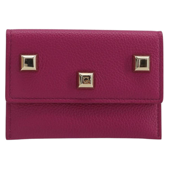 Salvatore Ferragamo Card Case Leather Pink Gold Tone Auth am12289M