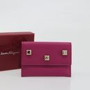 Salvatore Ferragamo Card Case Leather Pink Gold Tone Auth am12289M-12