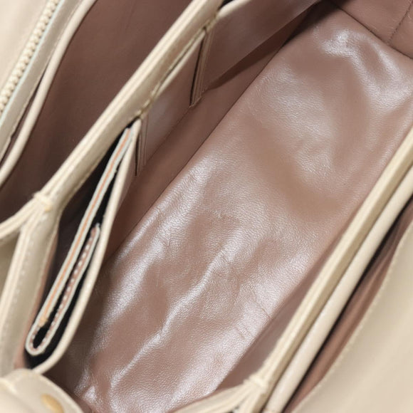 GUCCI Old Turn Lock Shoulder Bag Leather Beige Gold Tone Auth am12298A