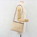 GUCCI Old Turn Lock Shoulder Bag Leather Beige Gold Tone Auth am12298A-27