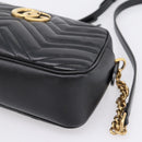 GUCCI GG Marmont Chain Shoulder Bag Leather Black Gold Tone 447632 Auth am12299V-10