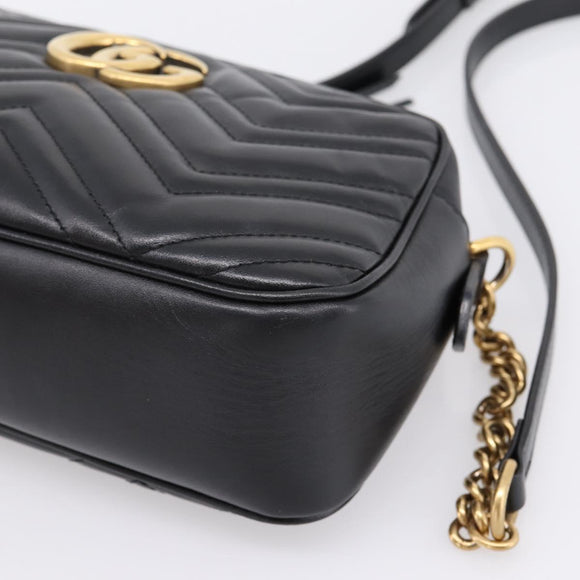 GUCCI GG Marmont Chain Shoulder Bag Leather Black Gold Tone 447632 Auth am12299V