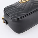 GUCCI GG Marmont Chain Shoulder Bag Leather Black Gold Tone 447632 Auth am12299V-11