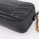 GUCCI GG Marmont Chain Shoulder Bag Leather Black Gold Tone 447632 Auth am12299V-12