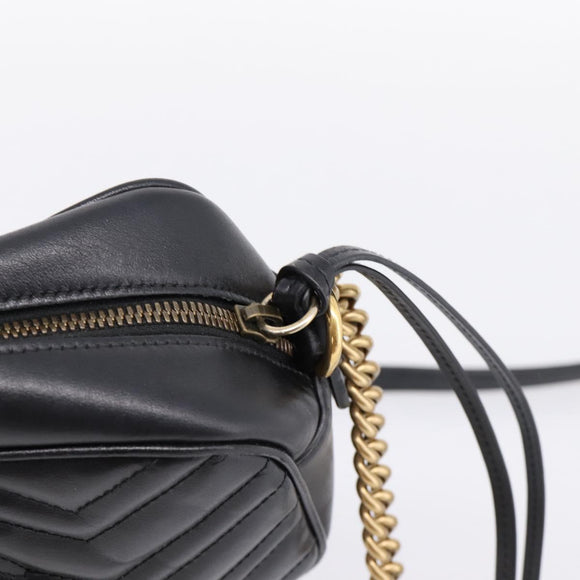 GUCCI GG Marmont Chain Shoulder Bag Leather Black Gold Tone 447632 Auth am12299V