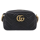 GUCCI GG Marmont Chain Shoulder Bag Leather Black Gold Tone 447632 Auth am12299V-2