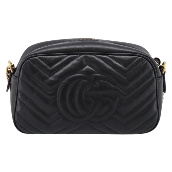 GUCCI GG Marmont Chain Shoulder Bag Leather Black Gold Tone 447632 Auth am12299V